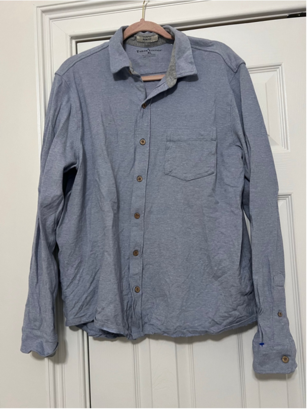 Men's Tailor Vintage Casual Button Down Pique Shirt XL Blue Grey